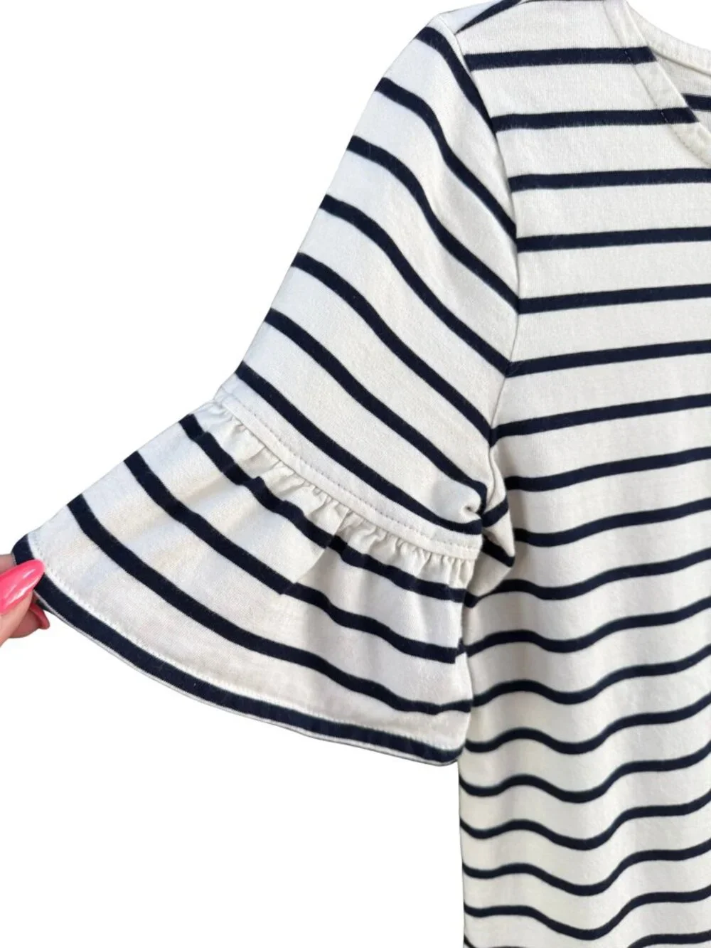 J.Crew Navy White Striped Ruffle Sleeve T-Shirt Dress Small 100% Cotton Nautical